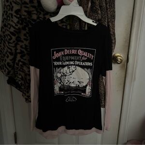 John Deere Black and Pink Long Sleeve Shirt LARGE